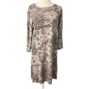 Bryn Walker Gray Boat Neck Floral Knit Stretch Long T-Shirt Dress Size Medium